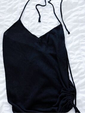 Black Halter Knit Swim Cover Up